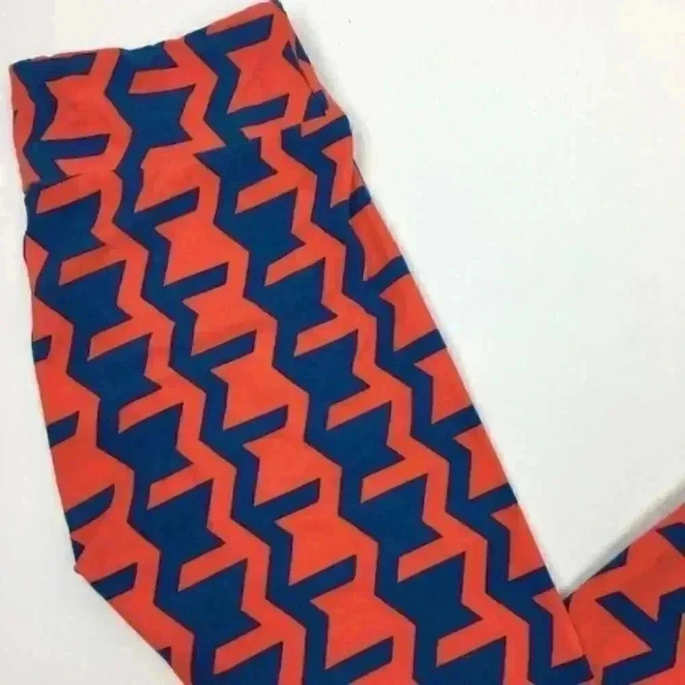 New Lularoe One Size OS leggings Orange Blue 2-12 - Picture 4 of 8